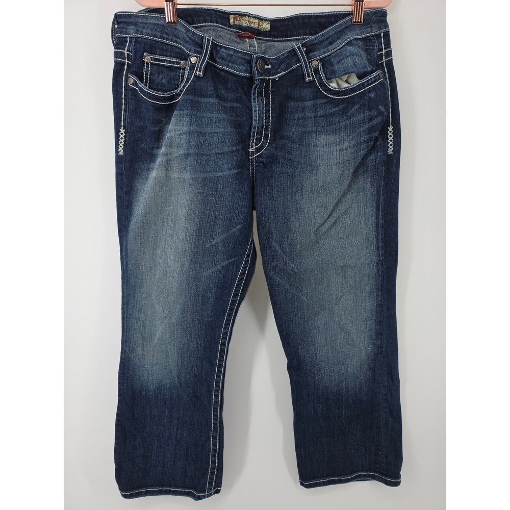 BKE Payton Stretch Capri Jeans Medium Wash Embroidered Size 34 BK11163